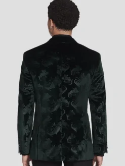 Dinner Jackets-Egara Slim Fit Embossed Velvet Paisley Dinner Jacket Green