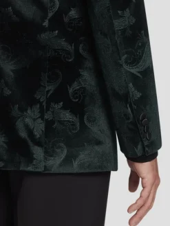 Dinner Jackets-Egara Slim Fit Embossed Velvet Paisley Dinner Jacket Green