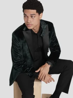 Dinner Jackets-Egara Slim Fit Embossed Velvet Paisley Dinner Jacket Green