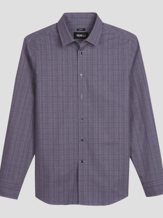 Button Up Shirts|Long Sleeve Button Up Shirts-Awearness Kenneth Cole Slim Fit Fine Grid Print Button Up Shirt Purple