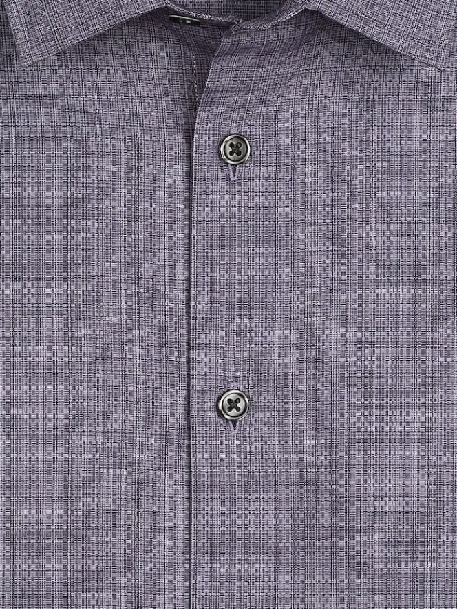 Button Up Shirts|Long Sleeve Button Up Shirts-Awearness Kenneth Cole Slim Fit Fine Grid Print Button Up Shirt Purple