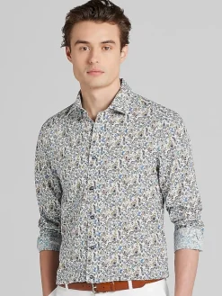 Button Up Shirts|Long Sleeve Button Up Shirts-Paisley &Amp; Gray Slim Fit Floral Button Up Shirt Med Blue