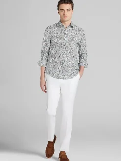 Button Up Shirts|Long Sleeve Button Up Shirts-Paisley &Amp; Gray Slim Fit Floral Button Up Shirt Med Blue