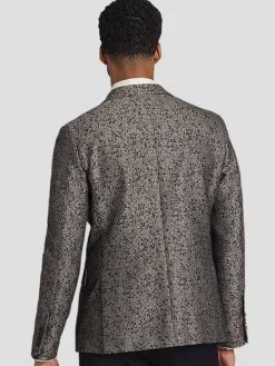 Dinner Jackets-Egara Slim Fit Floral Satin Dinner Jacket Brown Floral