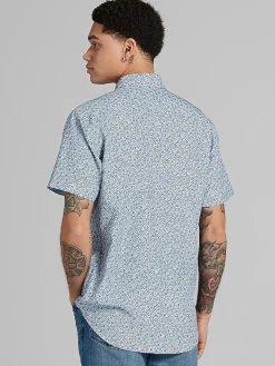 Casual Shirts|Button Up Shirts-Awearness Kenneth Cole Slim Fit Floral Swirls 4-Way Stretch Button Up Shirt Blue