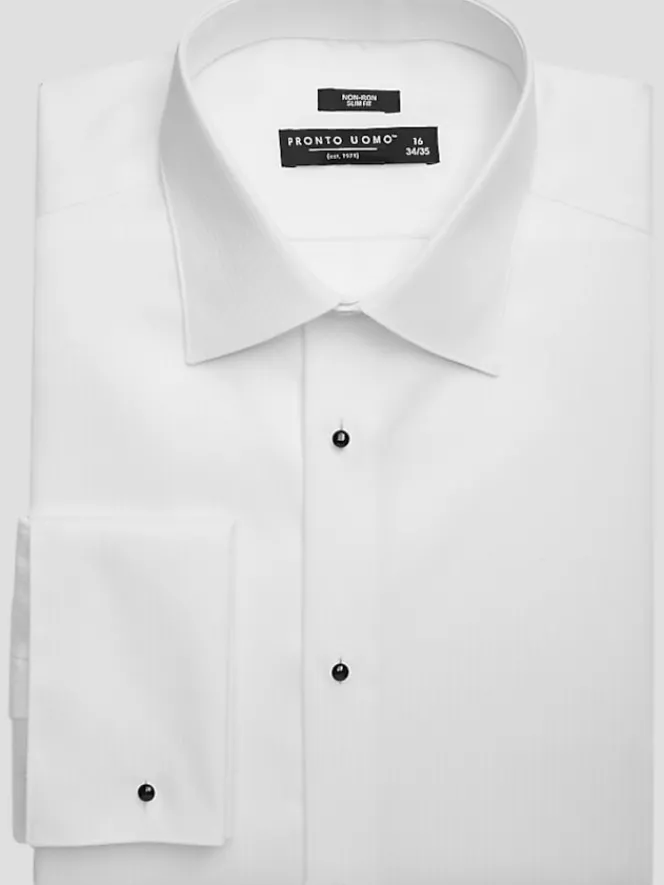 Dress Shirts|Formal Shirts-Pronto Uomo Slim Fit French Cuff Tuxedo Shirt Tuxedo White