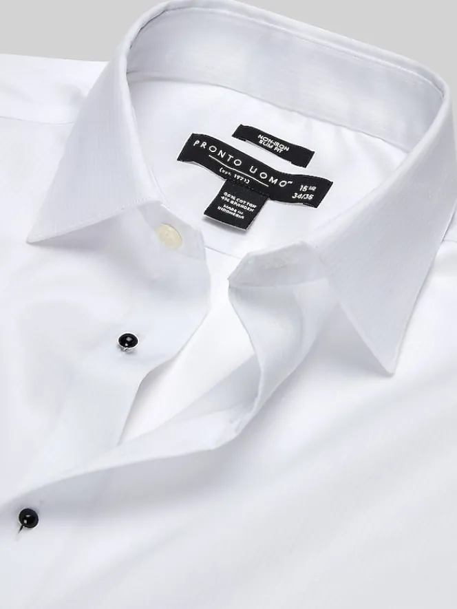 Dress Shirts|Formal Shirts-Pronto Uomo Slim Fit French Cuff Tuxedo Shirt Tuxedo White