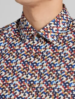 Button Up Shirts|Long Sleeve Button Up Shirts-Paisley &Amp; Gray Slim Fit Geo Button Up Shirt Brown And Bronze