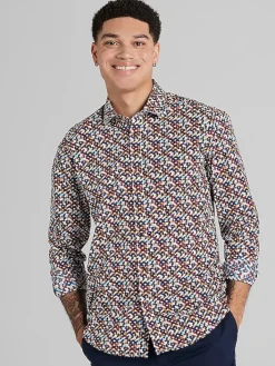 Button Up Shirts|Long Sleeve Button Up Shirts-Paisley &Amp; Gray Slim Fit Geo Button Up Shirt Brown And Bronze