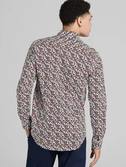 Button Up Shirts|Long Sleeve Button Up Shirts-Paisley &Amp; Gray Slim Fit Geo Button Up Shirt Brown And Bronze