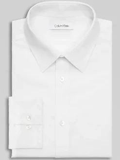 Solid Dress Shirts|White Dress Shirts-Calvin Klein Slim Fit Herringbone Dress Shirt Black