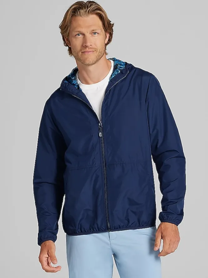 Outerwear-Con.Struct Slim Fit Hooded Windbreaker Navy Solid