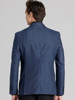 Dinner Jackets-Egara Slim Fit Jacquard Dinner Jacket Blue Jacquard