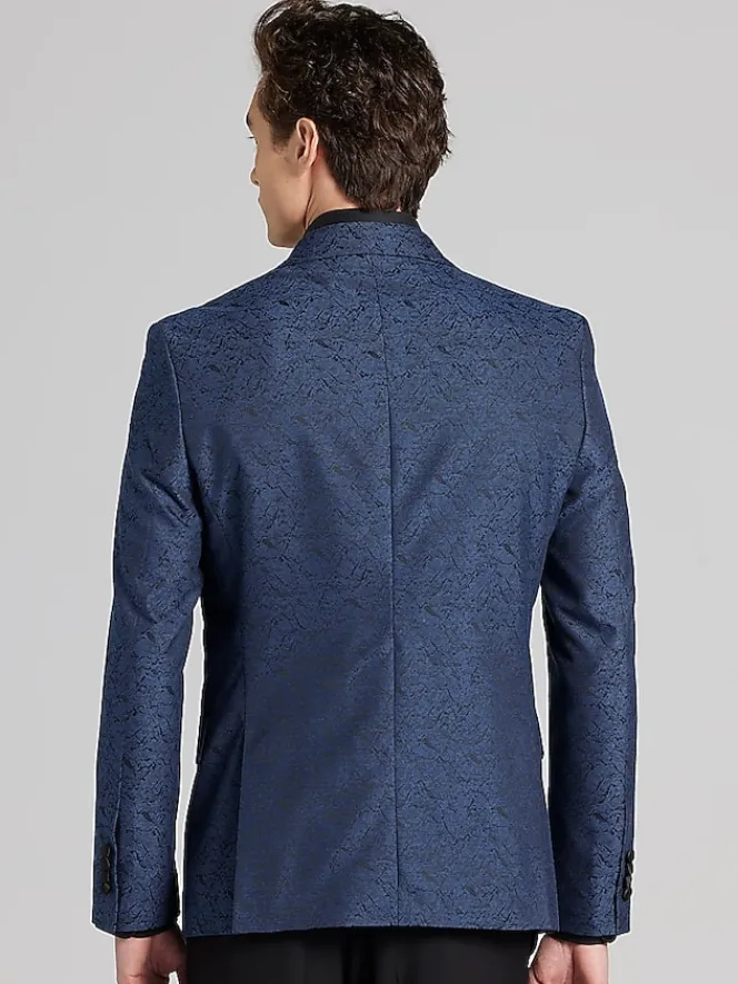 Dinner Jackets-Egara Slim Fit Jacquard Dinner Jacket Blue Jacquard