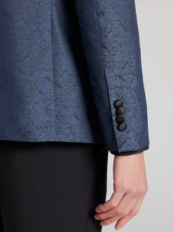 Dinner Jackets-Egara Slim Fit Jacquard Dinner Jacket Blue Jacquard