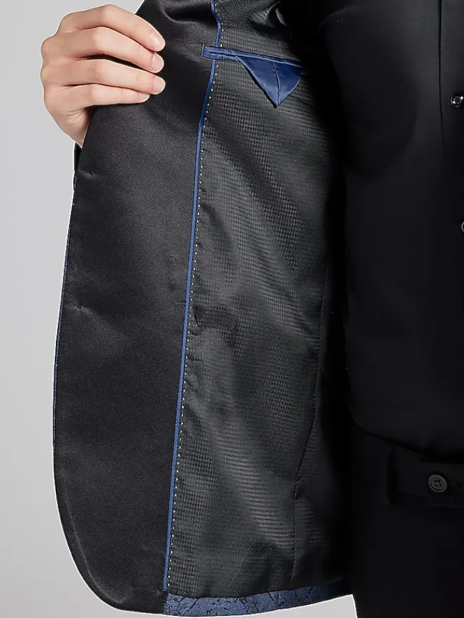 Dinner Jackets-Egara Slim Fit Jacquard Dinner Jacket Blue Jacquard