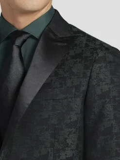 Dinner Jackets-Egara Slim Fit Jacquard Dinner Jacket Dark Green Jacquard
