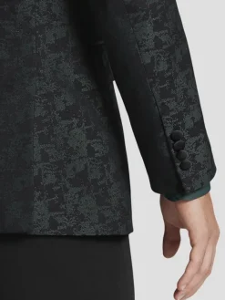 Dinner Jackets-Egara Slim Fit Jacquard Dinner Jacket Dark Green Jacquard