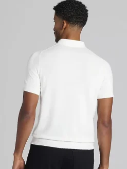 Polos|Sweaters-Awearness Kenneth Cole Slim Fit Jacquard Polo Sweater Red