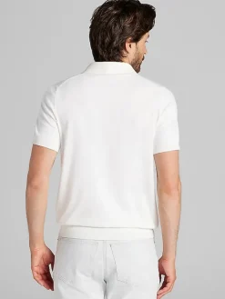 Sweaters|Casual Shop-Awearness Kenneth Cole Slim Fit Jacquard Stripe Short Sleeve Polo Sweater White/Light Grey