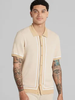 Button Up Shirts-Paisley &Amp; Gray Slim Fit Knit Button Up Shirt Tan