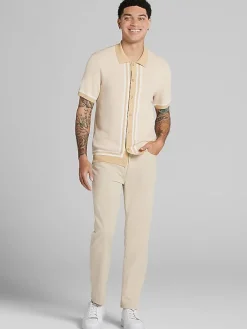 Button Up Shirts-Paisley &Amp; Gray Slim Fit Knit Button Up Shirt Tan