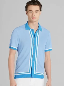 Button Up Shirts-Paisley &Amp; Gray Slim Fit Knit Button Up Shirt Light Blue