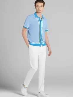 Button Up Shirts-Paisley &Amp; Gray Slim Fit Knit Button Up Shirt Light Blue