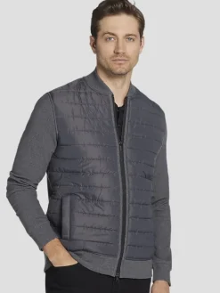 Outerwear-Awearness Kenneth Cole Slim Fit Lightweight Mixed Media Bomber Jacket Charcoal
