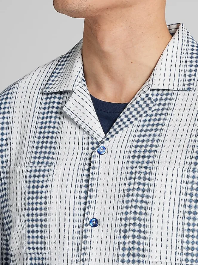 Button Up Shirts|Long Sleeve Button Up Shirts-Paisley &Amp; Gray Slim Fit Linen Blend Long Sleeve Camp Shirt White