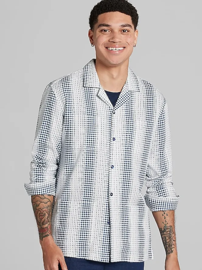 Button Up Shirts|Long Sleeve Button Up Shirts-Paisley &Amp; Gray Slim Fit Linen Blend Long Sleeve Camp Shirt White