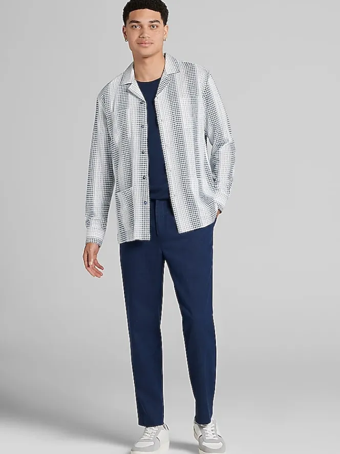 Button Up Shirts|Long Sleeve Button Up Shirts-Paisley &Amp; Gray Slim Fit Linen Blend Long Sleeve Camp Shirt White