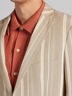 3-piece Suits|Suit Separates-Paisley &Amp; Gray Slim Fit Linen Blend Stripe Suit Jacket Tan Stripe