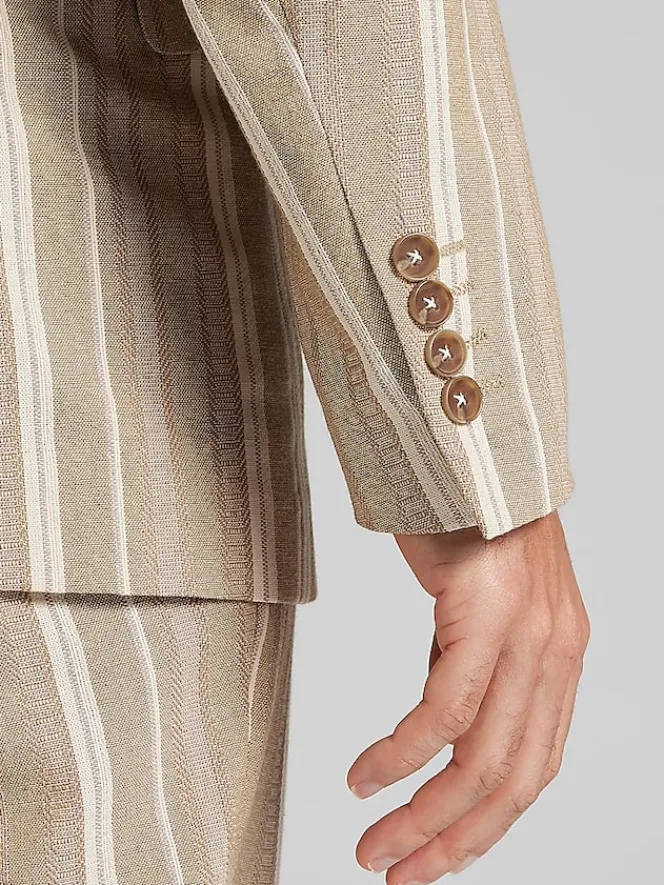 3-piece Suits|Suit Separates-Paisley &Amp; Gray Slim Fit Linen Blend Stripe Suit Jacket Tan Stripe