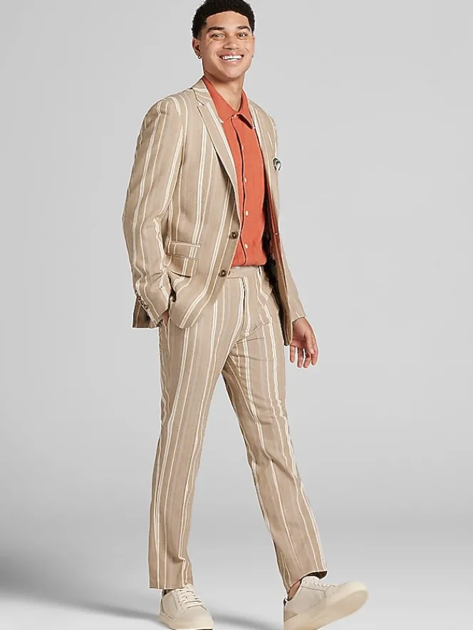 3-piece Suits|Suit Separates-Paisley &Amp; Gray Slim Fit Linen Blend Stripe Suit Jacket Tan Stripe