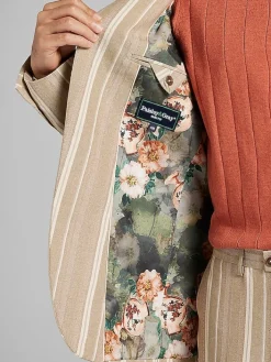 3-piece Suits|Suit Separates-Paisley &Amp; Gray Slim Fit Linen Blend Stripe Suit Jacket Tan Stripe