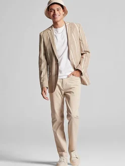 3-piece Suits|Suit Separates-Paisley &Amp; Gray Slim Fit Linen Blend Stripe Suit Jacket Tan Stripe