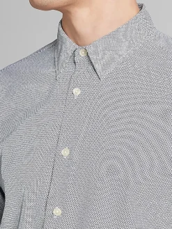 Button Up Shirts|Long Sleeve Button Up Shirts-Awearness Kenneth Cole Slim Fit Micro Cross 4-Way Super Stretch Button Up Shirt Navy