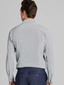 Button Up Shirts|Long Sleeve Button Up Shirts-Awearness Kenneth Cole Slim Fit Micro Cross 4-Way Super Stretch Button Up Shirt Navy