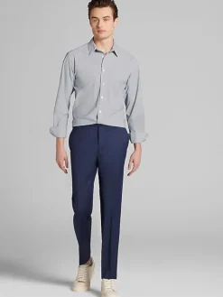 Button Up Shirts|Long Sleeve Button Up Shirts-Awearness Kenneth Cole Slim Fit Micro Cross 4-Way Super Stretch Button Up Shirt Navy