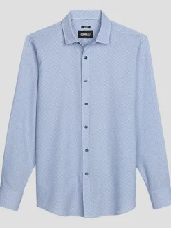 Button Up Shirts|Long Sleeve Button Up Shirts-Awearness Kenneth Cole Slim Fit Mini Clover 4-Way Stretch Button Up Shirt Light Blue