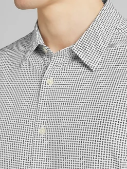 Casual Shirts|Button Up Shirts-Awearness Kenneth Cole Slim Fit Mini Droplet Diamonds 4-Way Stretch Button Up Shirt White
