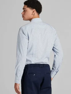 Casual Shirts|Button Up Shirts-Awearness Kenneth Cole Slim Fit Mini Mini Medallion 4-Way Stretch Button Up Shirt Blue