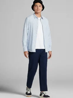 Casual Shirts|Button Up Shirts-Awearness Kenneth Cole Slim Fit Mini Mini Medallion 4-Way Stretch Button Up Shirt Blue