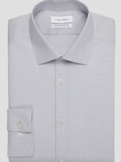 Patterned Dress Shirts|Designer Dress Shirts-Calvin Klein Slim Fit Mini Print Dress Shirt Gray Fancy