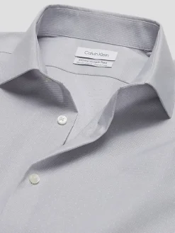 Patterned Dress Shirts|Designer Dress Shirts-Calvin Klein Slim Fit Mini Print Dress Shirt Gray Fancy