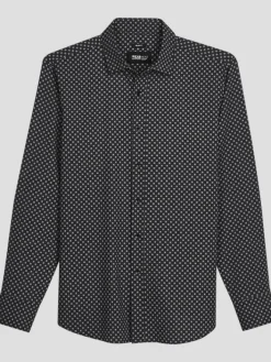 Button Up Shirts|Long Sleeve Button Up Shirts-Awearness Kenneth Cole Slim Fit Mini Print 4-Way Stretch Button Up Shirt Black