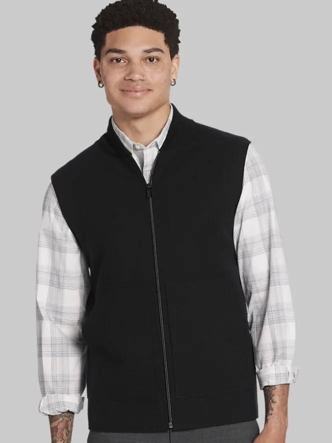 Outerwear-Awearness Kenneth Cole Slim Fit Mixed Media Vest Black