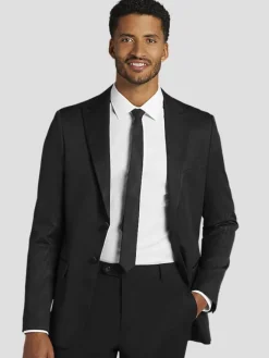 Dinner Jackets|Sport Coats-Egara Slim Fit Moire Shawl Lapel Dinner Jacket Black Solid