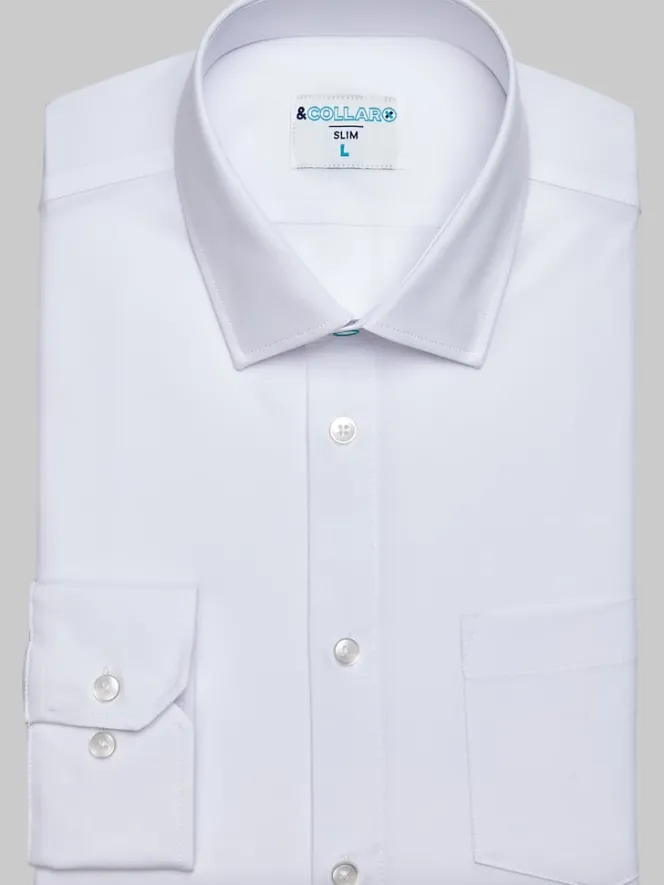 Solid Dress Shirts|Dress Shirts-&Amp;Collar Slim Fit Moisture-Wicking Dress Shirt White Solid